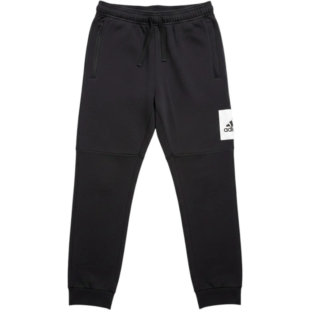 Adidas Jogger Sweatpants Mens Medium Black Logo Elastic Waist Gym Athleisure